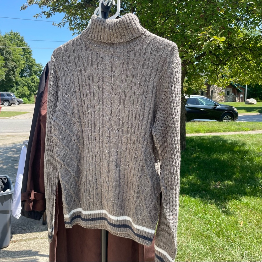 Primark Mix Cable Brown Knit Mock Neck Sweater